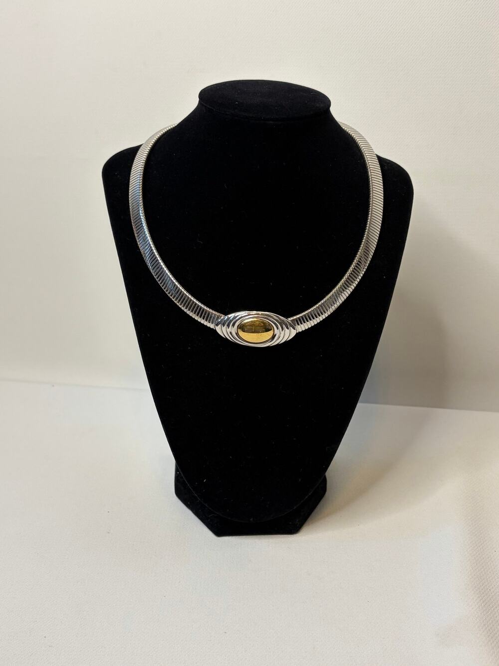 KJL for Avon Signed Vintage Two Tone Omega Style Choker Necklace 80's
